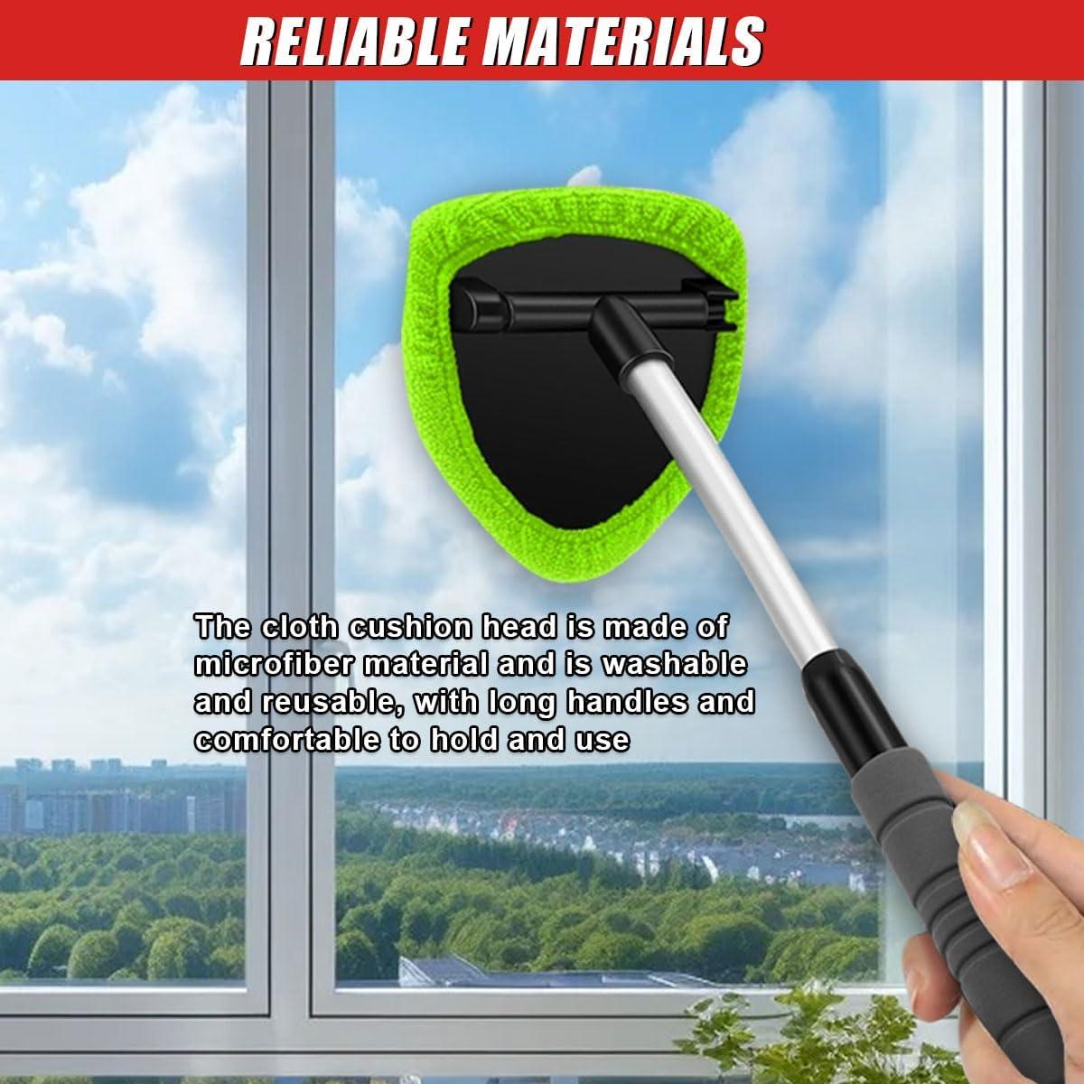 9PCS Car Window Cleaner Kit Extendable Handle Windshield Cleaning Tool with 6 Reusable Microfiber Pads with Air Vent Brush & Empty Spray Bottle