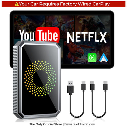 【StockUp】LAMTTO Wired to Wireless Carplay Adapter【Not support for Tesla & BMW】Supports Netflix/Youtube/TikTok APP to Play Video on a Car Screen (Do Not Support Vehicles with Built-in Wireless CarPlay) ,Your Entertainment Co-pilot on the Road!