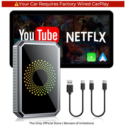 【StockUp】LAMTTO Wired to Wireless Carplay Adapter【Not support for Tesla & BMW】Supports Netflix/Youtube/TikTok APP to Play Video on a Car Screen (Do Not Support Vehicles with Built-in Wireless CarPlay) ,Your Entertainment Co-pilot on the Road!