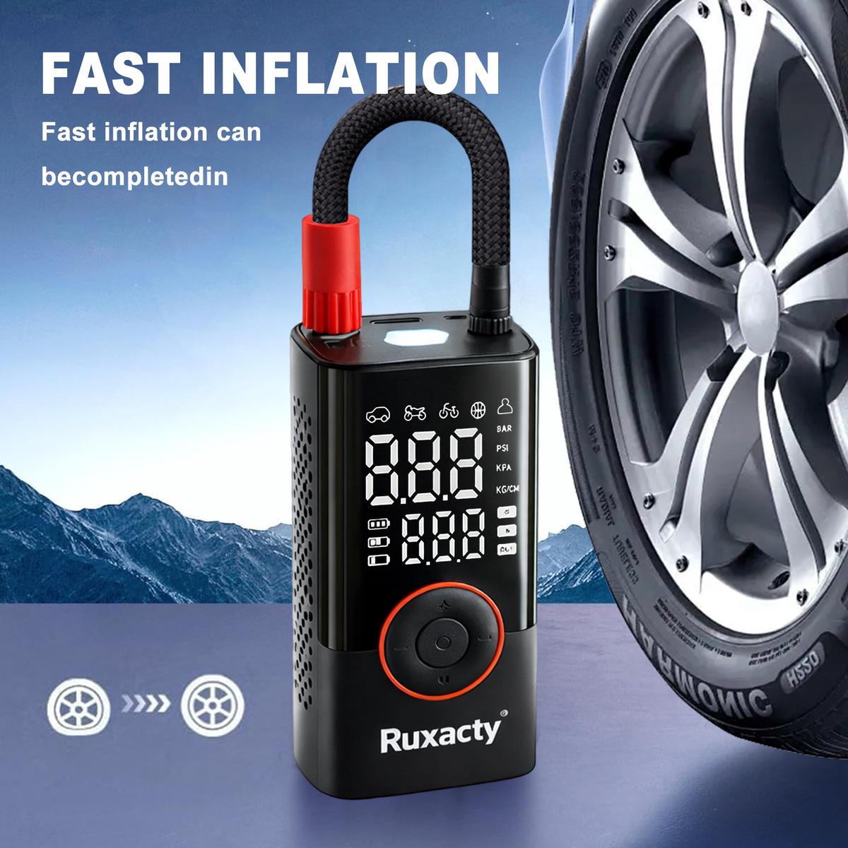 Ruxacty Upgraded Portable Digital Car Tire Inflator Pump 150PSI Wireless Air Compressor with Digital Pressure Gauge, LED Light, Auto Shut-Off Function, Large Capacity Battery for Cars, Motorcycles, Bicycles, and Inflatables