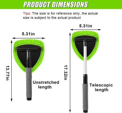 9PCS Car Window Cleaner Kit Extendable Handle Windshield Cleaning Tool with 6 Reusable Microfiber Pads with Air Vent Brush & Empty Spray Bottle