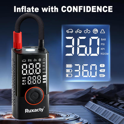 Ruxacty Upgraded Portable Digital Car Tire Inflator Pump 150PSI Wireless Air Compressor with Digital Pressure Gauge, LED Light, Auto Shut-Off Function, Large Capacity Battery for Cars, Motorcycles, Bicycles, and Inflatables