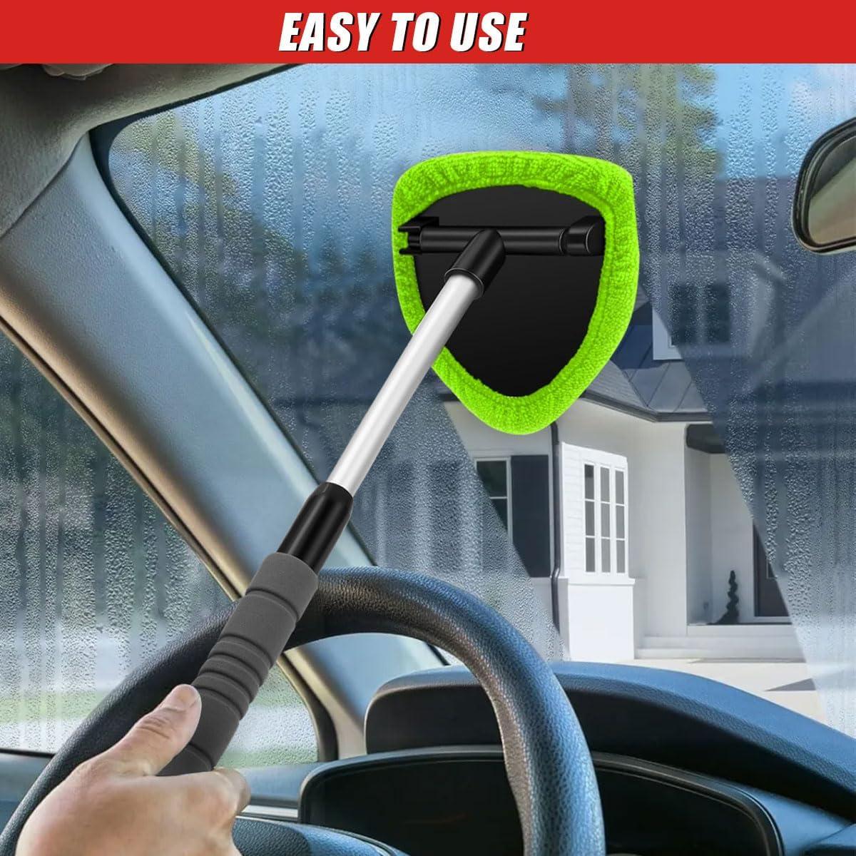 9PCS Car Window Cleaner Kit Extendable Handle Windshield Cleaning Tool with 6 Reusable Microfiber Pads with Air Vent Brush & Empty Spray Bottle