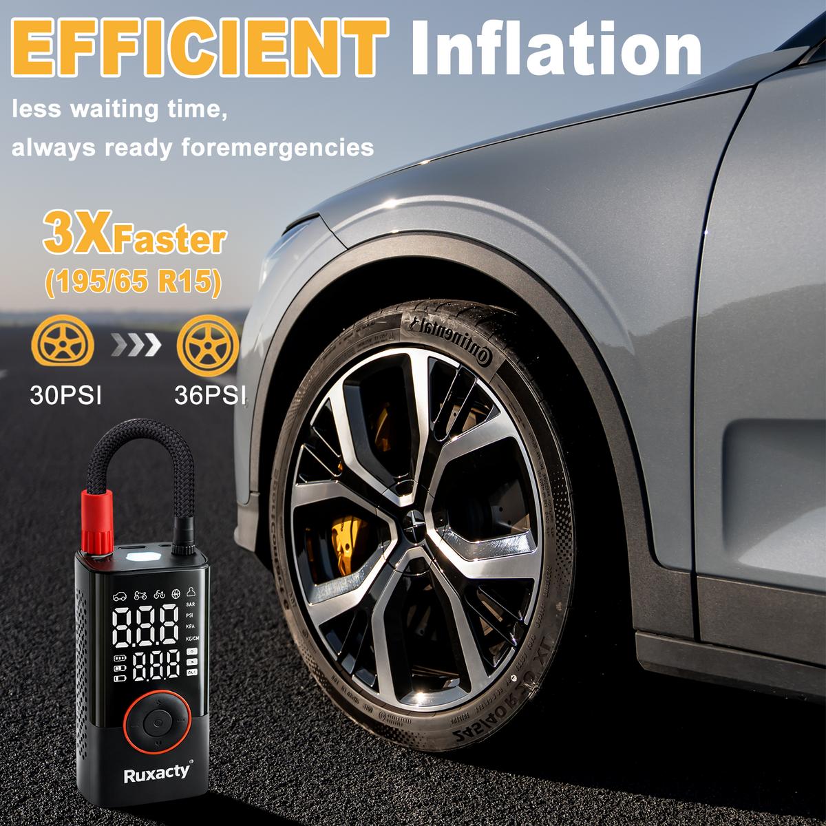 Ruxacty Upgraded Portable Digital Car Tire Inflator Pump 150PSI Wireless Air Compressor with Digital Pressure Gauge, LED Light, Auto Shut-Off Function, Large Capacity Battery for Cars, Motorcycles, Bicycles, and Inflatables