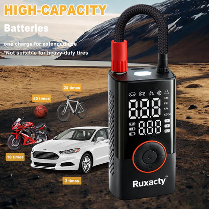 Ruxacty Upgraded Portable Digital Car Tire Inflator Pump 150PSI Wireless Air Compressor with Digital Pressure Gauge, LED Light, Auto Shut-Off Function, Large Capacity Battery for Cars, Motorcycles, Bicycles, and Inflatables