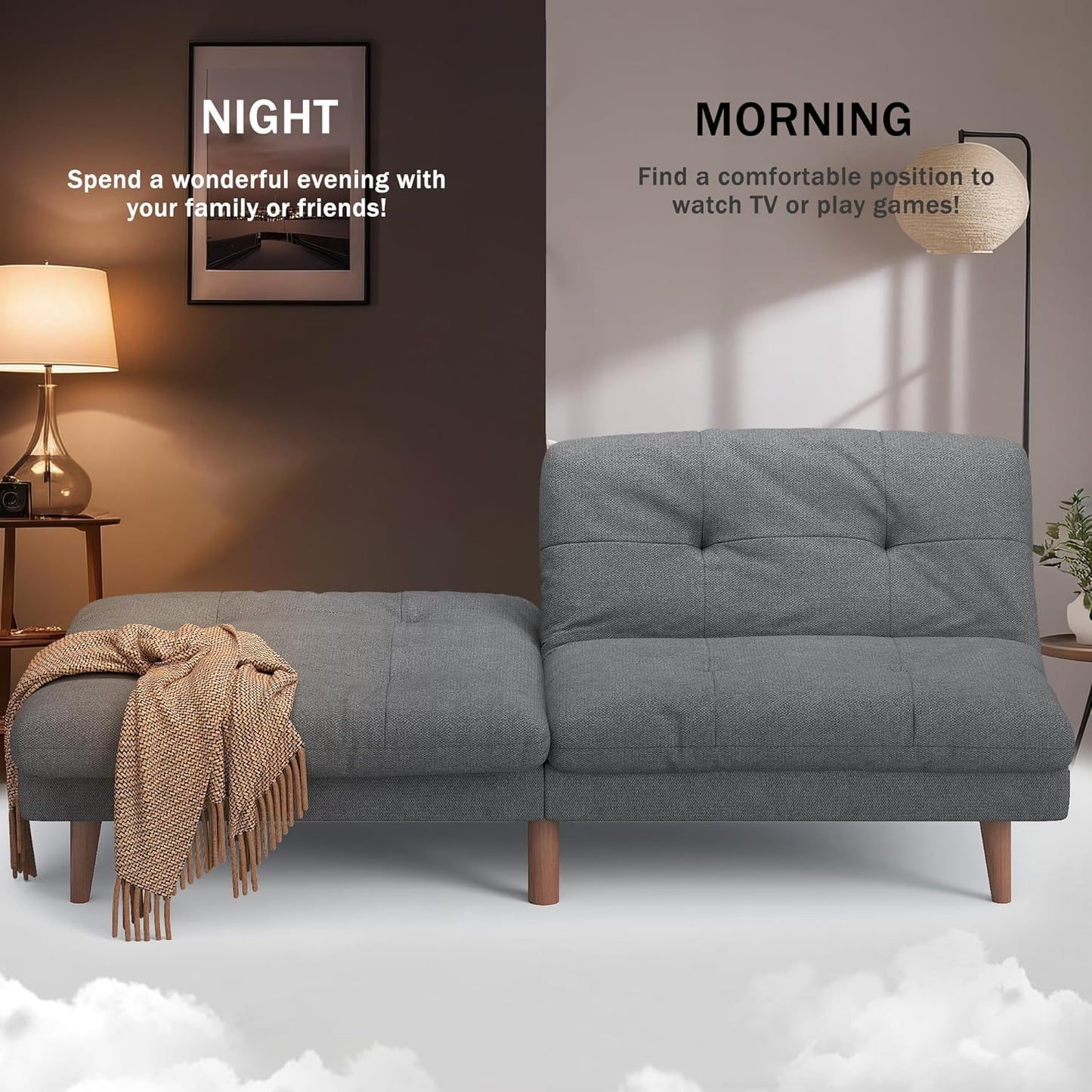 Convertible Futon Sofa Bed Futon Couch with Adjustable Back Upholstered Sleeper Sofa Bed for Living Room Furniture