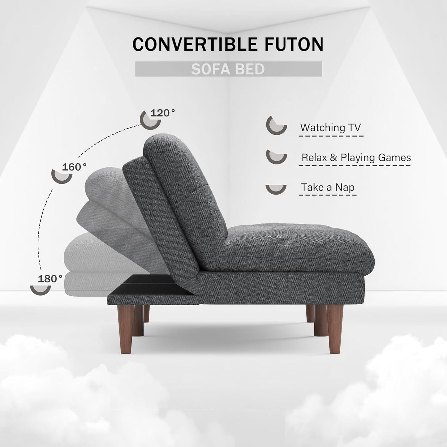 Convertible Futon Sofa Bed Futon Couch with Adjustable Back Upholstered Sleeper Sofa Bed for Living Room Furniture