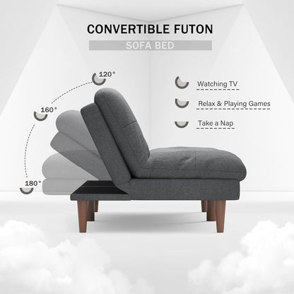 Convertible Futon Sofa Bed Futon Couch with Adjustable Back Upholstered Sleeper Sofa Bed for Living Room Furniture