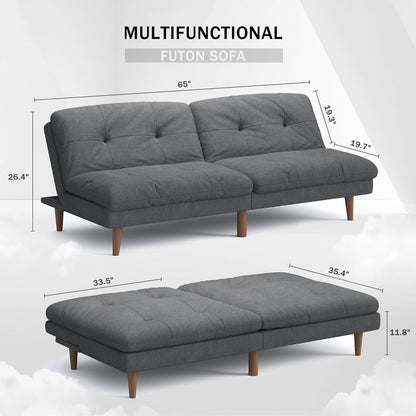 Convertible Futon Sofa Bed Futon Couch with Adjustable Back Upholstered Sleeper Sofa Bed for Living Room Furniture