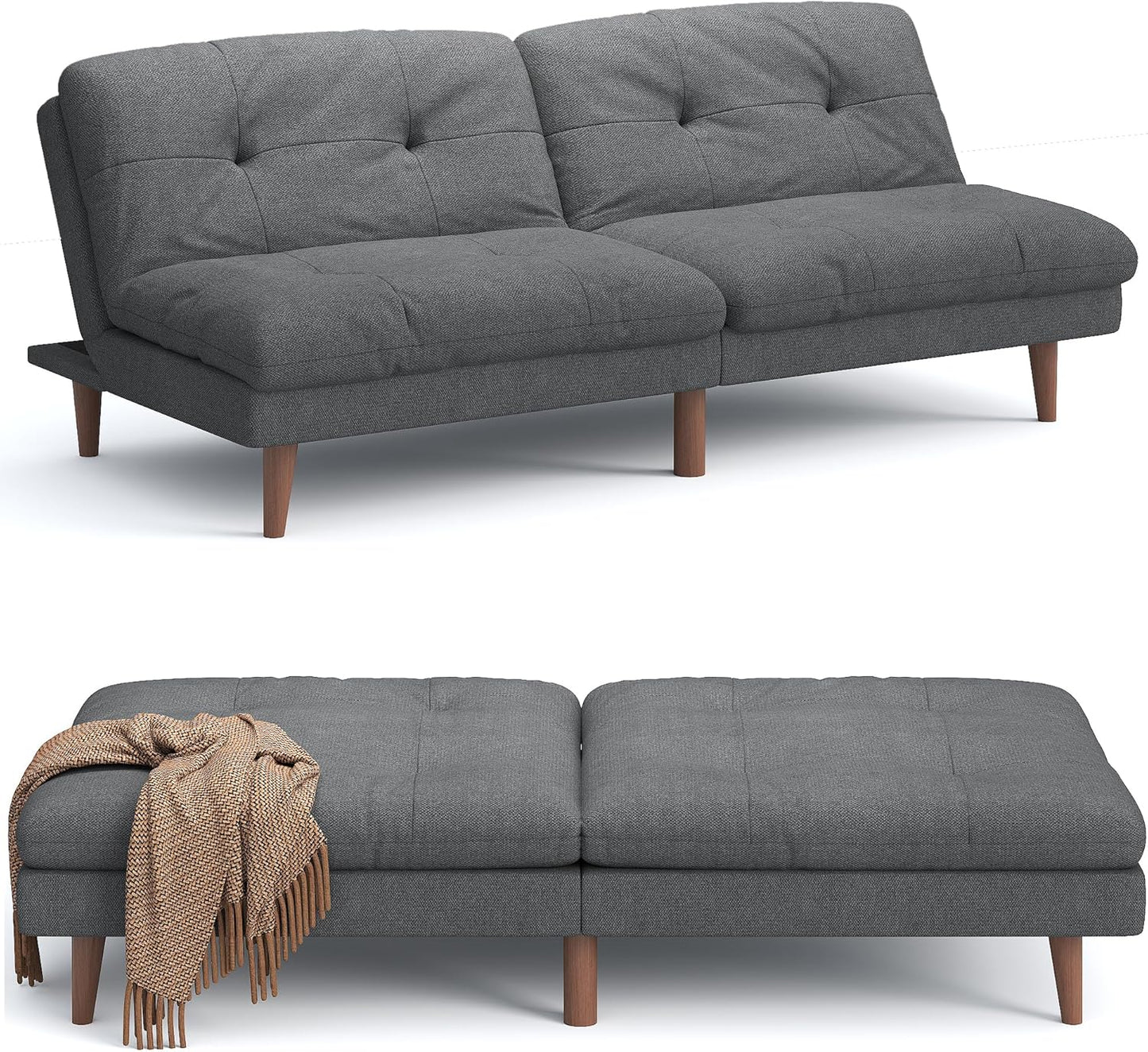 Convertible Futon Sofa Bed Futon Couch with Adjustable Back Upholstered Sleeper Sofa Bed for Living Room Furniture