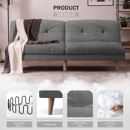 Convertible Futon Sofa Bed Futon Couch with Adjustable Back Upholstered Sleeper Sofa Bed for Living Room Furniture